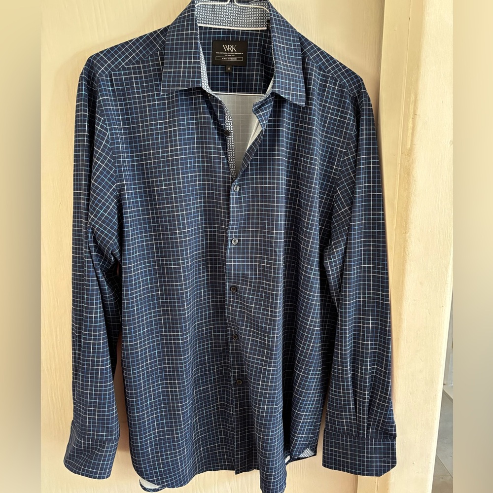 WRK Men's Blue Checked Dress Shirt